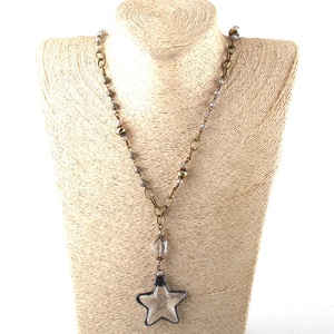 personalizzata da donna collana con catena in bronzo con perline di vetro magnetiche con ciondolo a stella croce di canna - Product Image 1