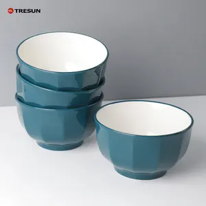 wholesale microwave small 5.25 inch glossy blue color glaze ceramic ramen soup bowl set