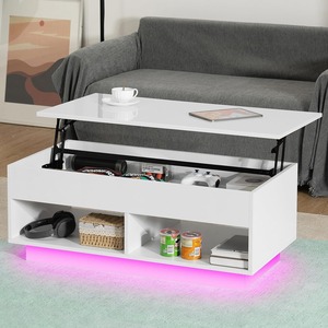 Moderno LED ascensore Top in legno <span class=keywords><strong>tavolini</strong></span> <span class=keywords><strong>da</strong></span> caffè 2 per l'intrattenimento centro nascosto con prese di corrente 2 ripiani aperti bianco - Product Image 3