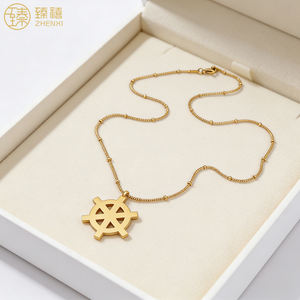 Collana con Pendente a Forma di Timone ZHENXI Design, Amuleto Portafortuna in Acciaio Inox Placcato Oro 18K, Catena Trendy per Uomo e Donna - Product Image 3