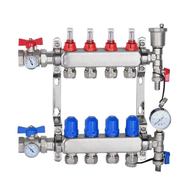 Modern HVAC Manifold Control Pipe Radiant Floor Heating Systems Parts Accessories Radiant Heat Pump Manifold Gauge Thermostat