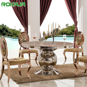 Tavolo da pranzo rotondo con piede sferico in acciaio inossidabile con piano in marmo <span class=keywords><strong>rubino</strong></span> unico di lusso Set tavolo da matrimonio per banchetti di vendita calda - Product Image 2