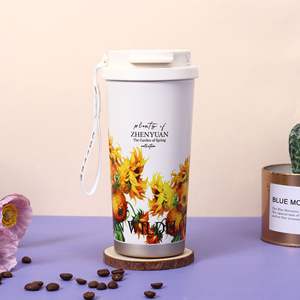 Taza de Café Aislada con Doble Pared y Diseño de Flores, con Pajita, 520 ml, Botella de Agua Térmica de Acero Inoxidable, Portátil, para Viajes, Oficina y Hogar - Product Image 5