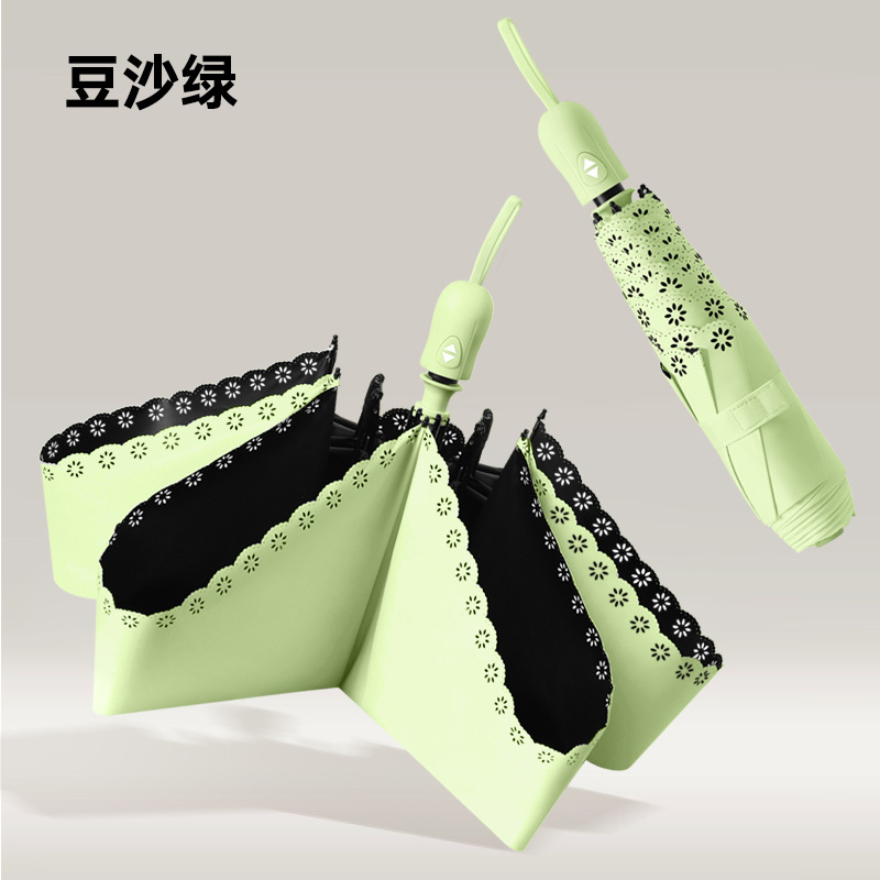 Bean paste green-three-fold 6 bone ultra light umbrella