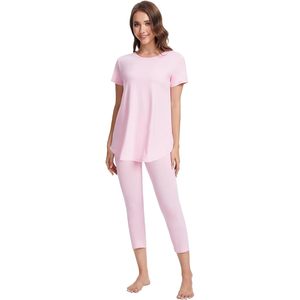 Conjunto de Pijama Personalizado al por Mayor para Mujer, Viscosa de Bambú, Manga Corta, Túnica, Leggings Capri, Ropa de Dormir Refrescante, Pijamas Suaves - Product Image 3