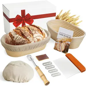 키친 천연 등나무 빵 만들기 바구니 세트 선물용 양질 빵 교정 바구니