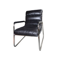 Fauteuil inclinable vintage moderne de style nordique en cuir noir, chaise d'appoint pour salon, chaise longue à structure métallique, mobilier de maison