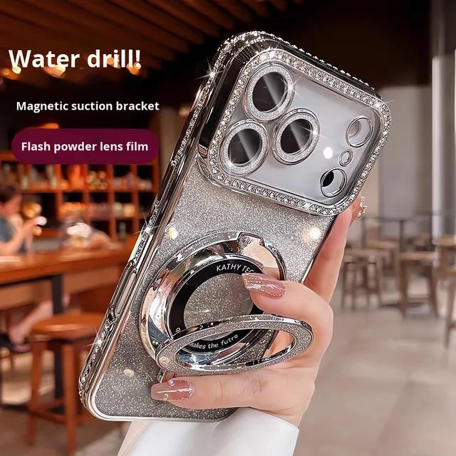 Fashion Bling Ring Stand Magnetic Mobile Phone Case Glitter Phone Holder Protective Cover for Iphone 17 Pro Max 16 15 14 13 12