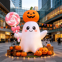 Décoration gonflable d'Halloween en forme de tête de citrouille fantôme mignonne avec sucette, en tissu Oxford, résistante à l'eau, durable, facile à installer pour fêtes et événements