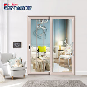 Fuson 전문 제조 업체 이중 유약 현대 욕실 인테리어 알루미늄 슬림 프로필 유리 슬라이드 도어 - Product Image 5