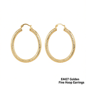E4427 Golden <b>Fine</b> <b>Hoop</b> <b>Earrings</b> Gold Plated Unisex Everyday Wear - Product Image 1