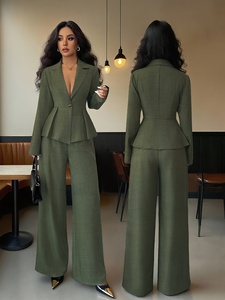 Elegante Completo da Lavoro Autunno-Inverno Stile Europeo-Americano, <span class=keywords><strong>Giacca</strong></span> Blazer a Maniche Lunghe <span class=keywords><strong>e</strong></span> Pantaloni a Gamba Larga - Product Image 4