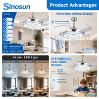 Ventilateur de plafond LED invisible en cristal moderne de 42 pouces avec moteur DC, télécommande, réglage du bruit et lumière intégrée, qualité OEM/ODM