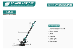 <span class=keywords><strong>Ponceuse</strong></span> murale électrique pliable Power Action DS850 850W 800-1800 tr/min avec plateau de 225 mm <span class=keywords><strong>et</strong></span> aspiration intégrée 220-240V - Product Image 2