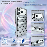 Coque de téléphone matelassée antichoc effet doudoune, rose vif brillant et noir à pois, pour iPhone 15 16 17 Pro Max 18 Pro Max