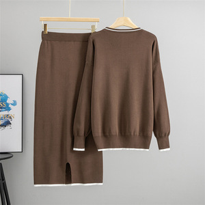 Conjunto Feminino de Saia e Suéter de Tricô Casual Solto de Outono com Design Sólido, Manga Longa, 2 Peças, Tecido de Lã Penteada Anti-Pilling - Product Image 2