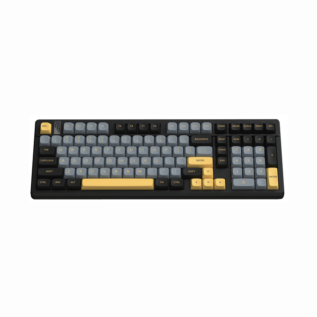 PJT-DKB2191 98-Key Mechanical Keyboard Gasket Structure OEM ODM Tri-mode RGB Lighting,Black, Grey and Yellow, Lvyin Switch