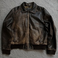 Blouson en cuir microfibre vieilli et délavé sur mesure OEM pour homme, style motard classique, zippé, avec bordure côtelée