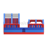Parcours d'obstacles gonflable en PVC rouge et bleu 40x10m, jeu de course multi-obstacles à double voie pour enfants, adultes, team building, installation facile