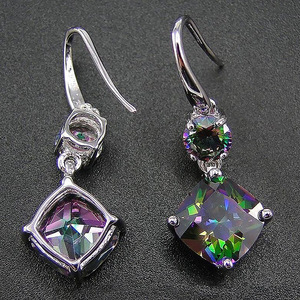 Orecchini pendenti geometrici con zirconi colorati per donna, eleganti gioielli alla moda. - Product Image 2