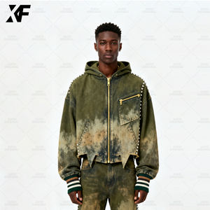 XUFEI Original Sudadera con capucha hecha a medida para hombre y Heavily100 % algodón Rhinestone Cremallera completa Tallas grandes Diseño de gran tamaño Sudadera con capucha - Product Image 1