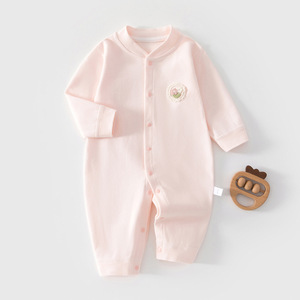 Combinaison pour bébé fille à manches longues en pur coton tricoté, pour le printemps et l'automne - Product Image 1