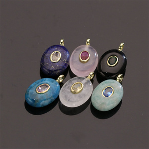 Pendentifs ovales <span class=keywords><strong>en</strong></span> <span class=keywords><strong>pierre</strong></span> d'agate lapis naturelle et quartz rose pour la fabrication de bijoux, colliers, boucles d'oreilles et accessoires DIY - Product Image 4