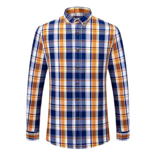 Premium Long Check Heavy Polyester Cotton Custom Oversized Mens Double Pocket Plaid Flannel Shirts Men