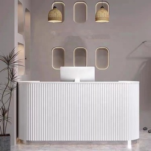 Custom White Curved Small Clinic Reception <b>Desk</b> High Quality Small Front <b>Desk</b> for Retail - Product Image 3