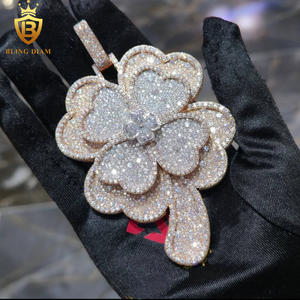 Bijoux Hip Hop Personnalisés, <span class=keywords><strong>Pendentif</strong></span> Rotatif Trèfle à Quatre Feuilles Sertie de Diamants, Argent 925, <span class=keywords><strong>Or</strong></span> Rose, <span class=keywords><strong>Diamant</strong></span> Moissanite VVS, Hommes Femmes - Product Image 3