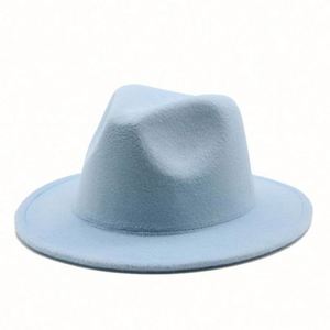 Fast Delivery Unisex Men and Women Solid Color Plain 7.5cm Wide Brim Western Felt Fedora Hats Wholesale - Product Image 6