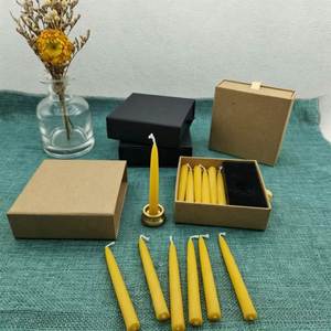 12 bougies miniatures en cire d'abeille non parfumées, sans flamme, pour méditation, 30 minutes de combustion, avec bougeoir en laiton, pour Halloween, Noël, Pâques - Product Image 1