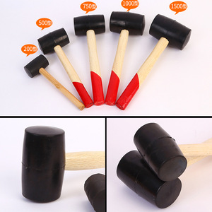 Marteau en caoutchouc à manche en bois de style américain, tête noire, longueur 370 mm, pour usage bricolage - Product Image 5