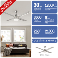 Ventilateur de plafond intelligent 1stshine 52 pouces avec pales métalliques, style industriel contemporain, puissant flux d'air et éclairage LED