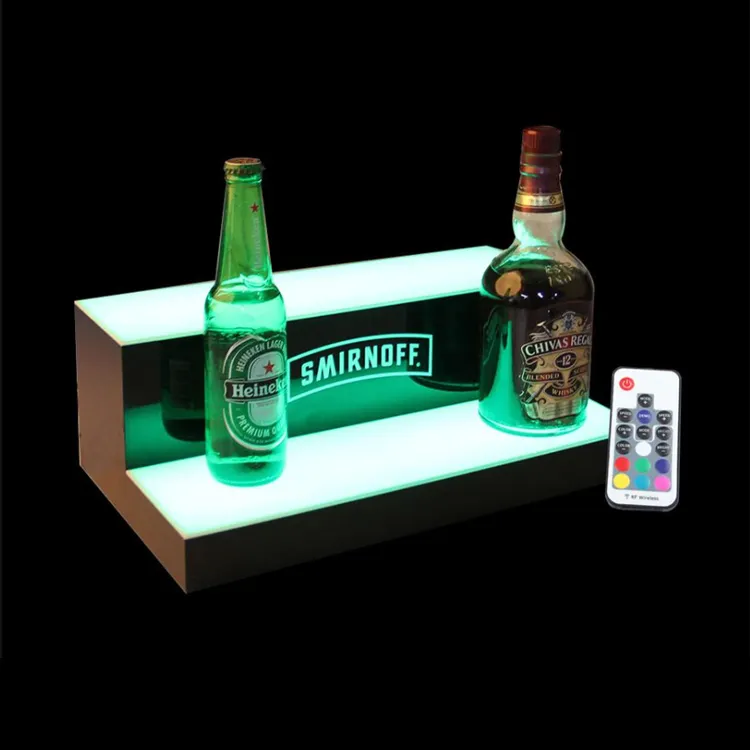 तेदेपा कस्टम डिजाइन बहु रंग 2 स्तरों बार शराब धारक प्रदर्शन Glorifier एलईडी प्रकाश एक्रिलिक शराब की बोतल खड़े हो जाओ