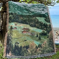 Selimut Dinding Jacquard Motif Lanskap yang Dapat Disesuaikan, Selimut Camping Outdoor, Selimut Sofa, Selimut Tidur Siang, Karpet Tenun, Tapestry
