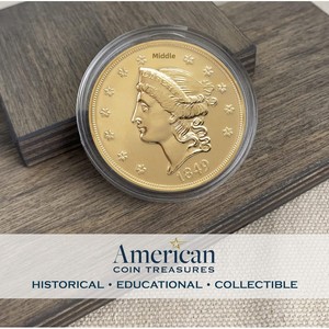 Moneta Commemorativa 1849 P Liberty $20 Double Eagle di <span class=keywords><strong>American</strong></span> Coin Treasures - Ottone e Oro Stratificato - Pezzo da Collezione in Condizioni Pari al Nuovo per Esposizione - Product Image 3