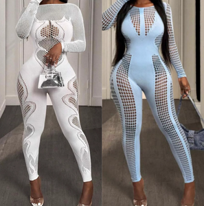 Viviblook Z702JP02 Vêtements pour femmes New Sexy Street Hollow Knitted Slim Fit Women's Jumpsuit Bodycon - Product Image 1