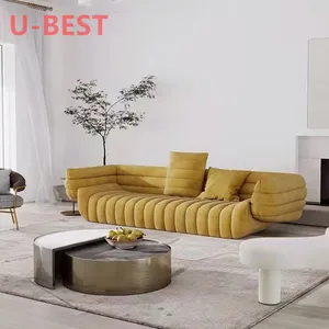 Sofá de U-BEST de luxo do quarto da sala de estar, conjunto de sofá de hotel de tecido duplo personalizado de couro estilo americano