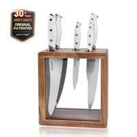 Ensemble de 6 couteaux de chef en acier allemand 1.4116, couteaux de chef tranchants et durables, ensemble de couteaux de cuisine ergonomiques en ABS avec bloc en acrylique