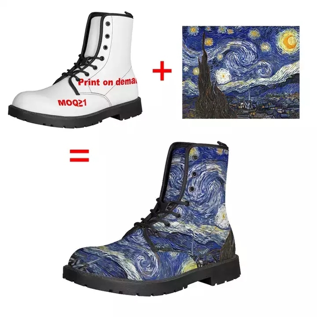 Print on Demand Ladies Designer Leather Shoes Women Boots Custom Colourful Boots Women Shoes Winter Ankle Hiking Boots