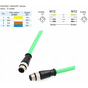 Câble Ethernet HangTon M12 4 broches codées D mâle-mâle pour caméra de vision industrielle capteur Profinet - Product Image 5
