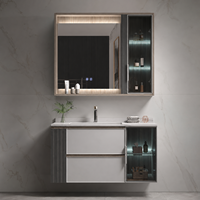 Meuble-lavabo flottant de luxe moderne avec vasque et miroir LED, armoire murale avec rangement en verre pour projets hôteliers