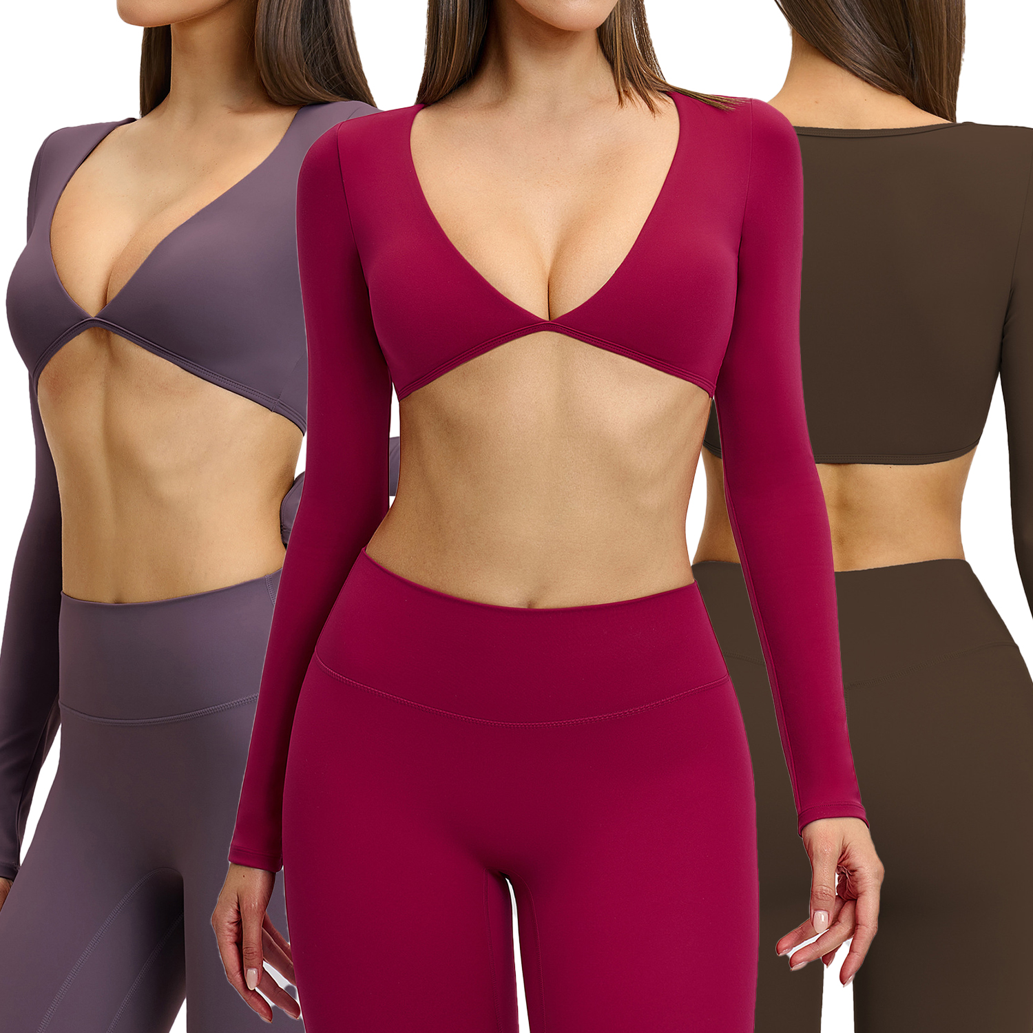Women Workout Breathable Long Sleeve T Shirts Quick Dry Gym Athletic Sexy V Neck Yoga Running Tops