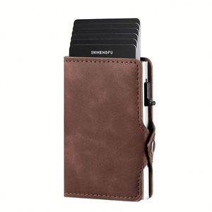 X49 RFID PU Leather & Aluminum Alloy Side-push Card Holder <b>Wallet</b> Anti-theft <b>Metal</b> Card Case - Product Image 1