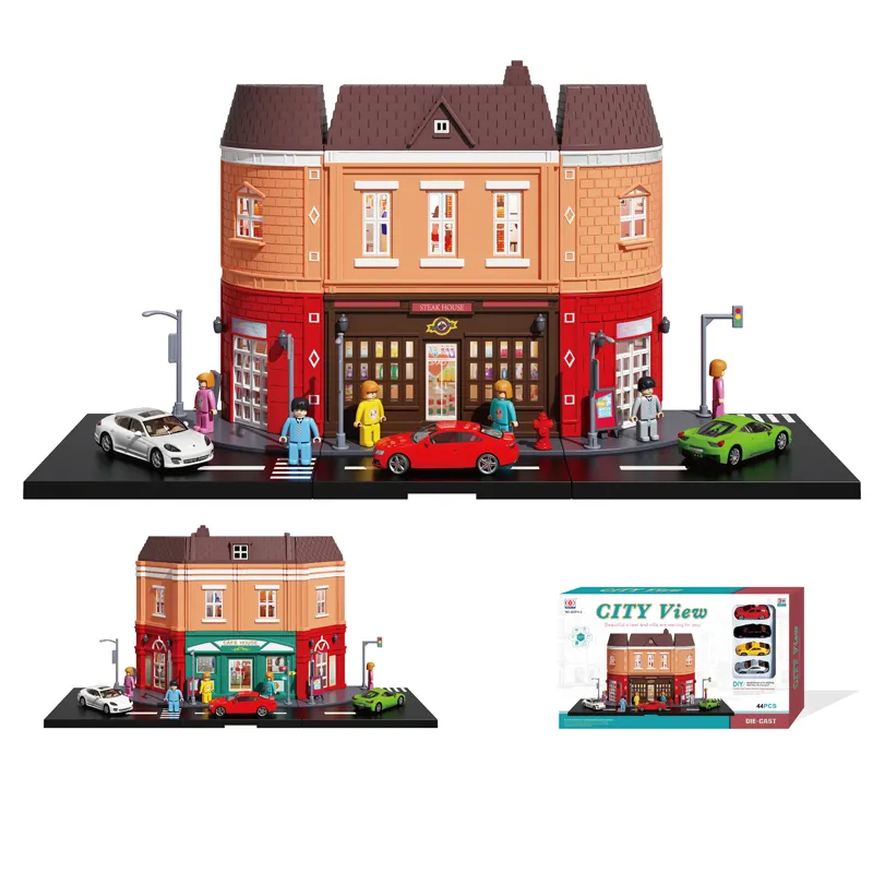 2023 tiktok hot selling New Style Fantasy Street View Kits alloy car building City Shop House DIY Construction Toys for kids