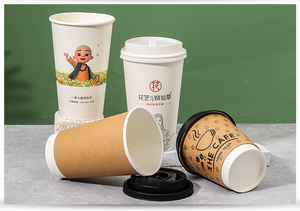 แก้วกาแฟแบบใช้แล้วทิ้ง ย่อยสลายได้ รีไซเคิลได้ ผนังสองชั้น ผลิตจากกระดาษคราฟท์หนา พร้อมฝาปิดสำหรับเครื่องดื่มร้อน/เย็น แบบนำกลับบ้าน - Product Image 5