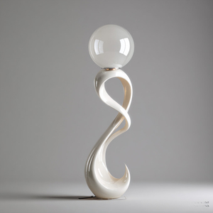 Lámpara de Pie con Forma de Ola en S, Color Blanco Brillante, Base Orgánica Retorcida, Pantalla de Globo de Vidrio Transparente para Sala de Estar - Product Image 3