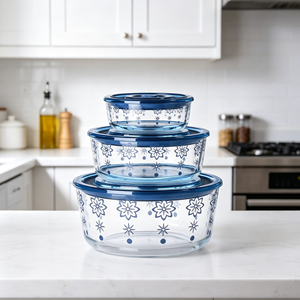 Récipient alimentaire en verre borosilicate de haute qualité avec couvercle sous vide, design de rangement empilable rond, hermétique, résistant à la chaleur, compatible micro-ondes - Product Image 1