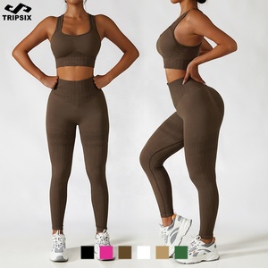 Contoh Gratis Pakaian Aktif Yoga Kebugaran Wanita, Set 2 Potong Pakaian Kebugaran Tanpa Kelim Elastis Tinggi - Product Image 2